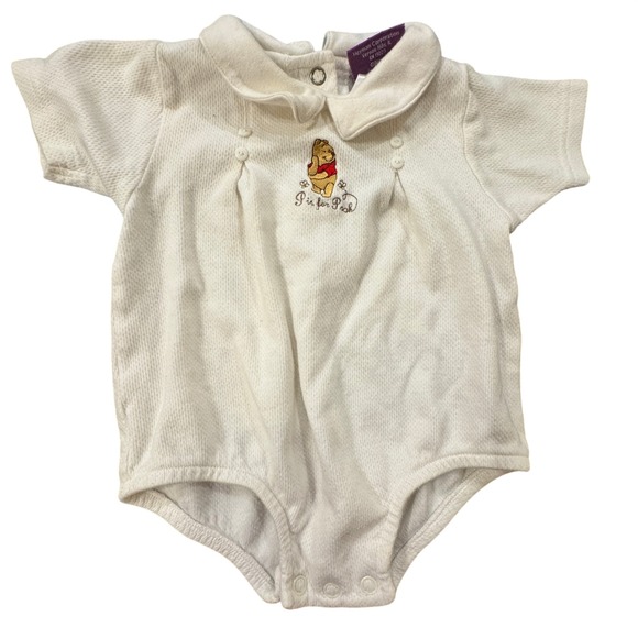 Disney Other - VTG Y2K Disney Winnie the Pooh Romper Kids 6-9M Cream Cotton Classic Embroidered